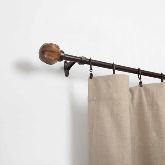  Gilon Expandable Window Curtain Rod with Carved Wooden Ball Finials - Chestnut