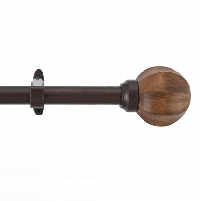  Gilon Expandable Window Curtain Rod with Carved Wooden Ball Finials - Chestnut
