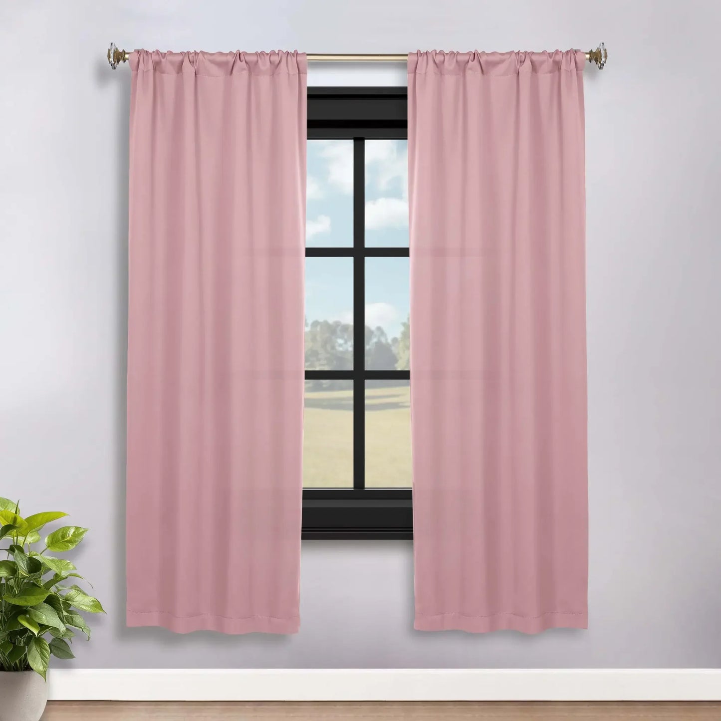 Solid Room Darkening Rod Pocket Blackout Curtain Panels, Set of 2