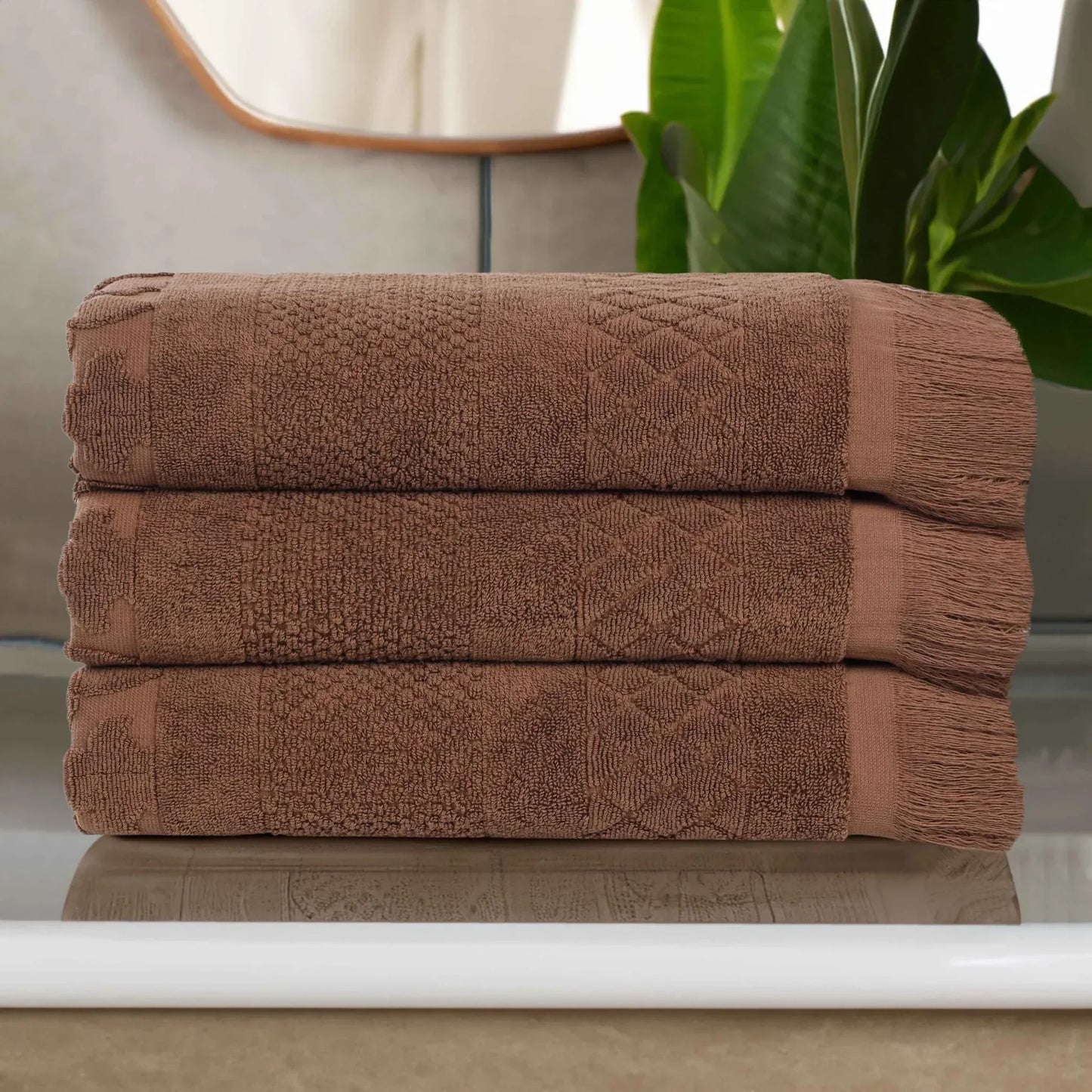 Rolla Cotton Geometric Jacquard Plush Absorbent Bath Towel Set of 3