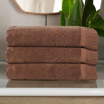 Rolla Cotton Geometric Jacquard Plush Absorbent Bath Towel Set of 3