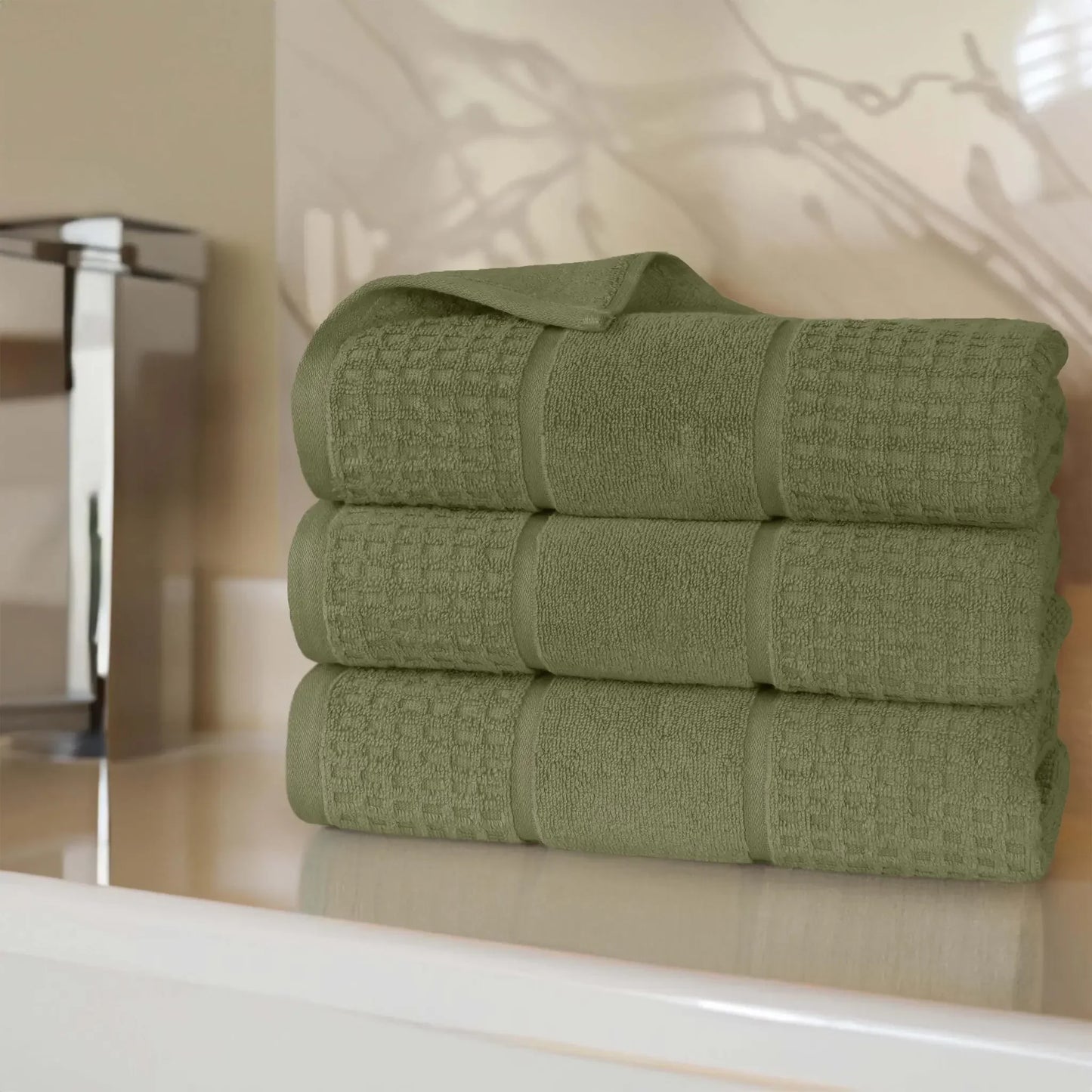 Napa Zero Twist Cotton Solid Waffle Honeycomb Bath Towel Set of 3