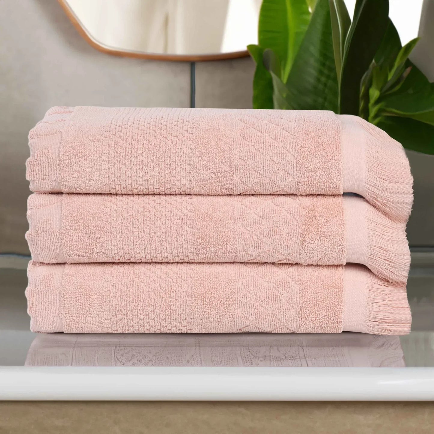 Rolla Cotton Geometric Jacquard Plush Absorbent Bath Towel Set of 3