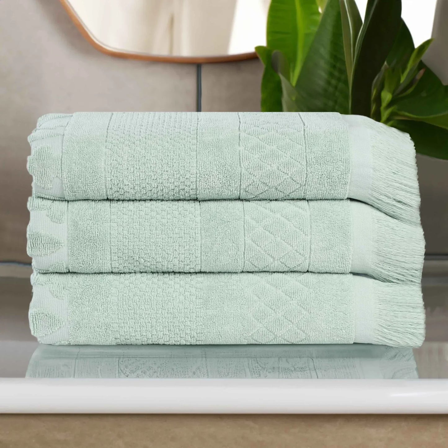 Rolla Cotton Geometric Jacquard Plush Absorbent Bath Towel Set of 3