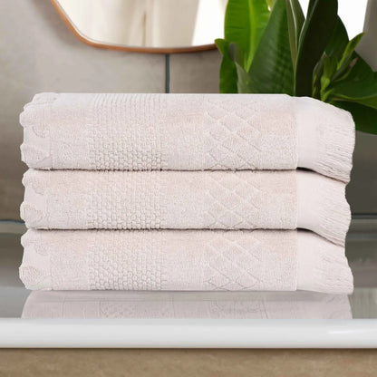 Rolla Cotton Geometric Jacquard Plush Absorbent Bath Towel Set of 3