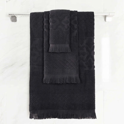 Rolla Cotton Geometric Jacquard Plush Soft Absorbent 3 Piece Towel Set