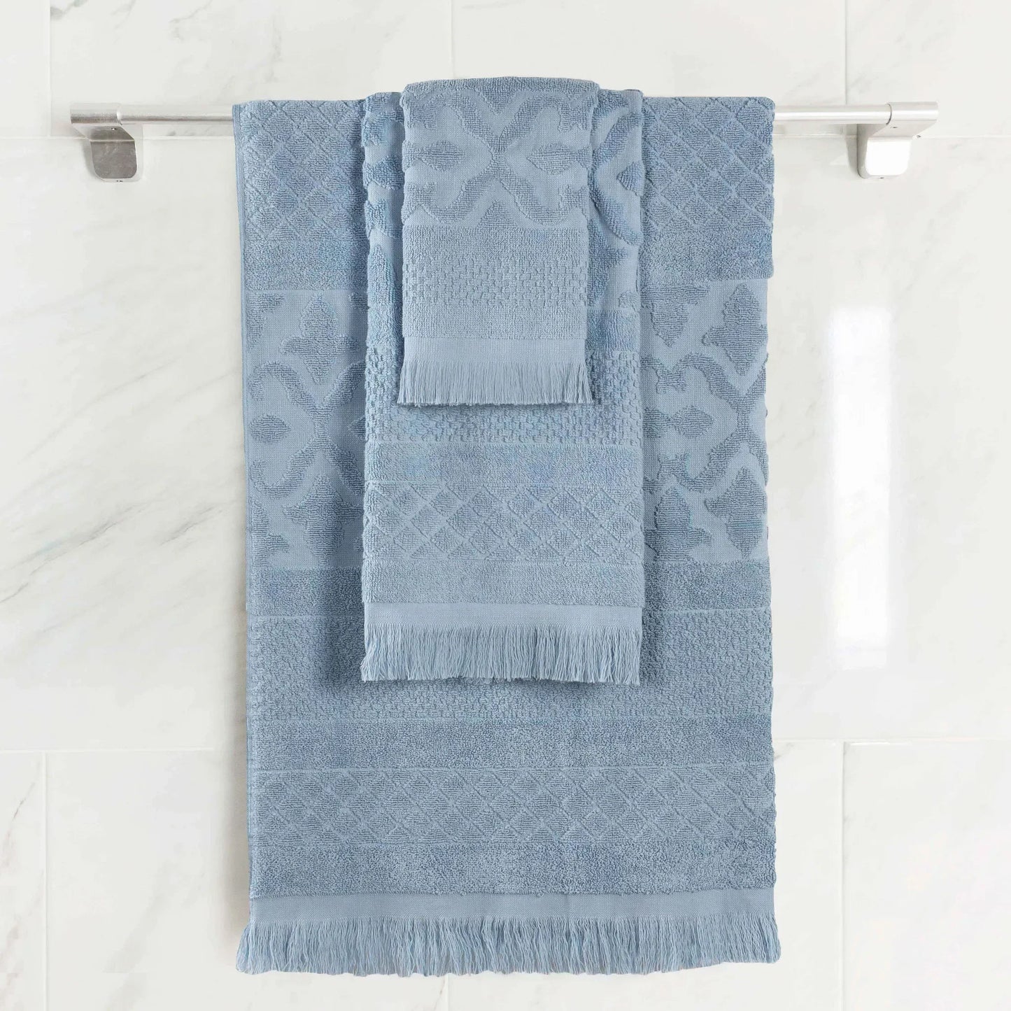 Rolla Cotton Geometric Jacquard Plush Soft Absorbent 3 Piece Towel Set