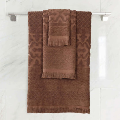 Rolla Cotton Geometric Jacquard Plush Soft Absorbent 3 Piece Towel Set