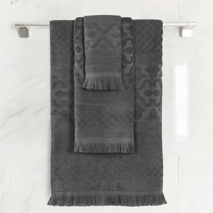 Rolla Cotton Geometric Jacquard Plush Soft Absorbent 3 Piece Towel Set