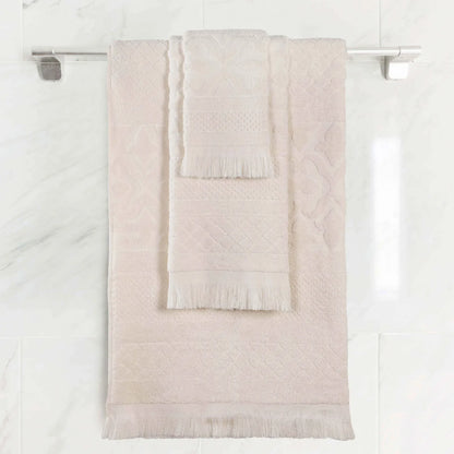 Rolla Cotton Geometric Jacquard Plush Soft Absorbent 3 Piece Towel Set