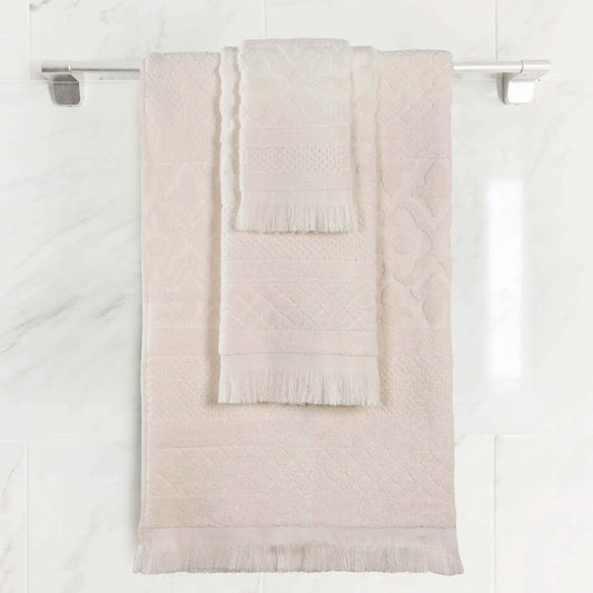 Rolla Cotton Geometric Jacquard Plush Soft Absorbent 3 Piece Towel Set