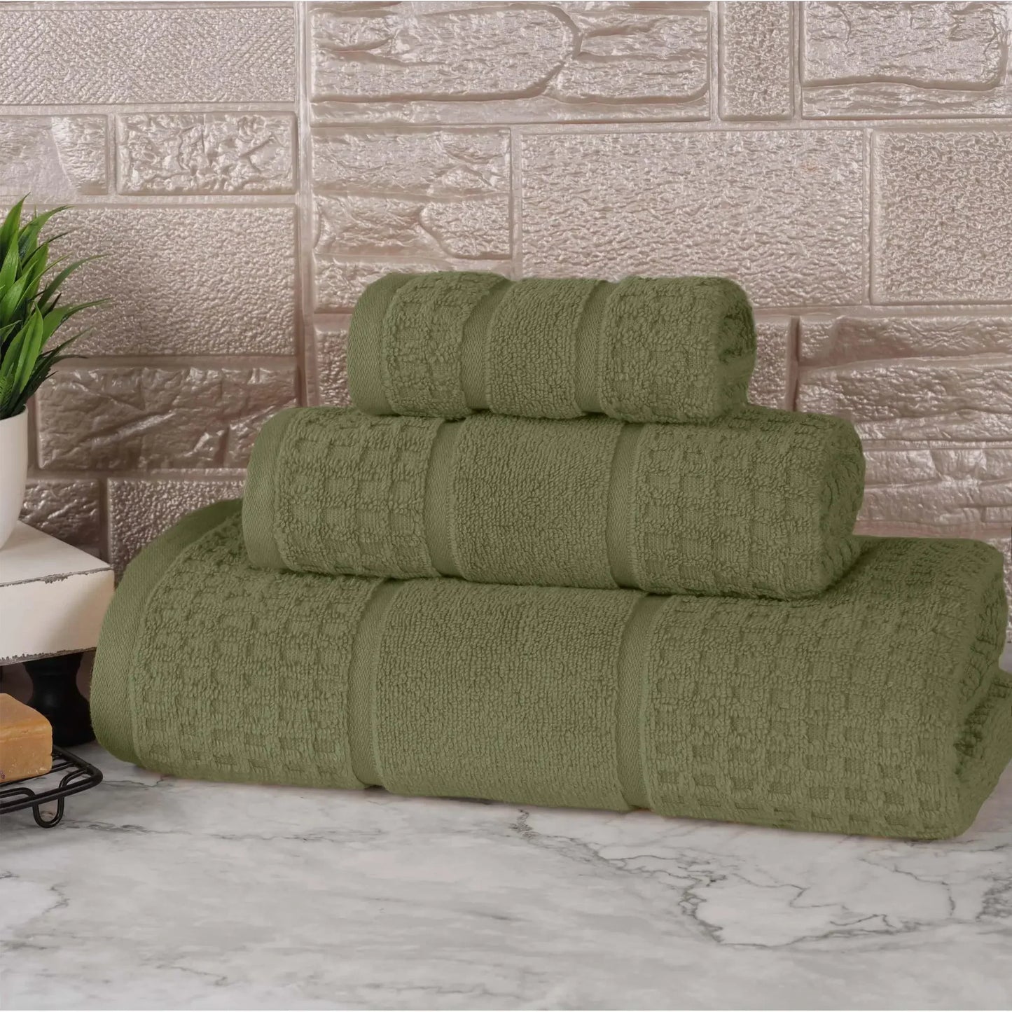 Napa Zero Twist Cotton Solid Waffle Honeycomb 3 Piece Towel Set