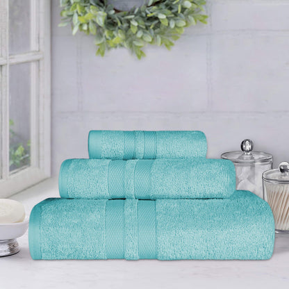 Superior Ultra Soft Cotton Absorbent Solid Assorted 3-Piece Towel Set - Cyan