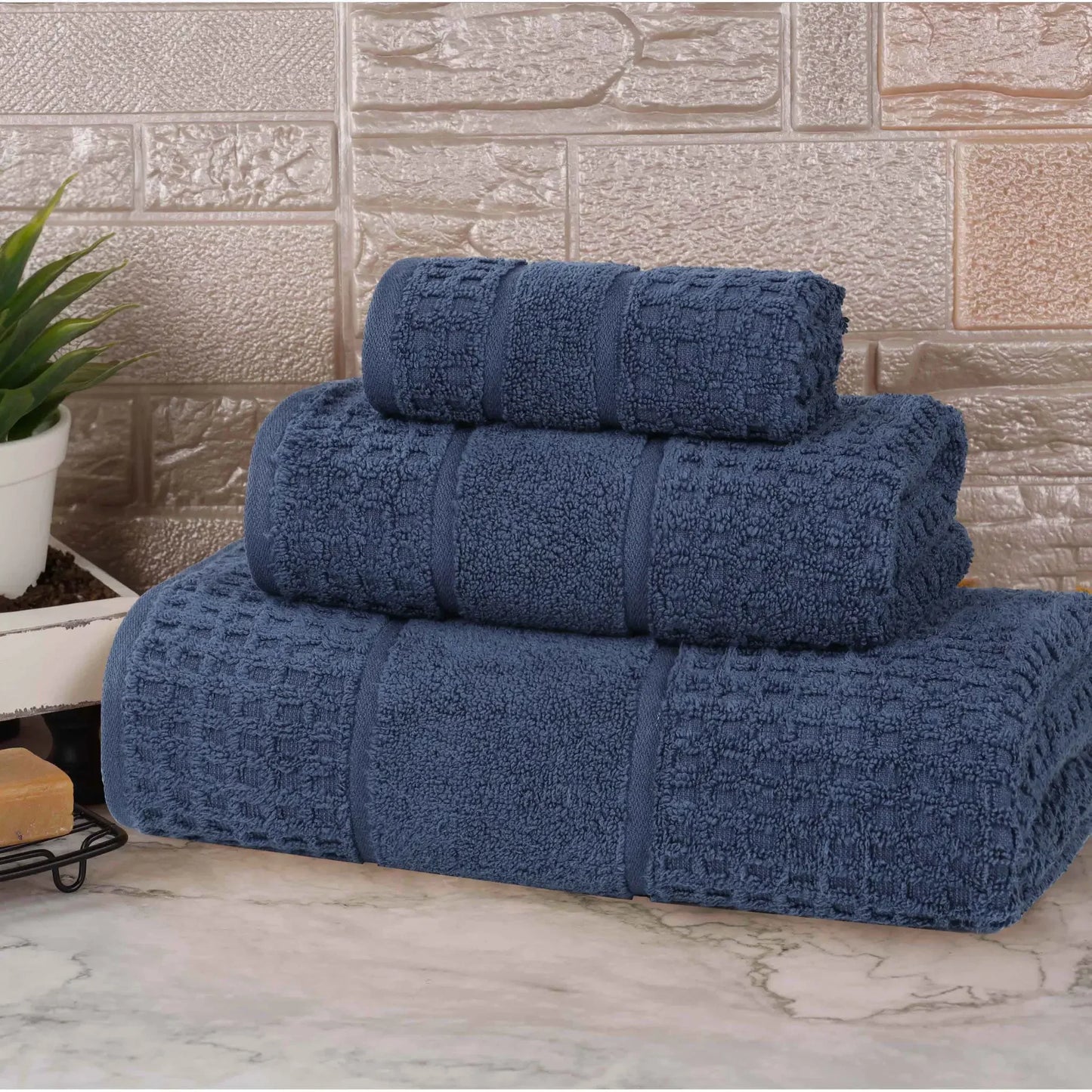 Napa Zero Twist Cotton Solid Waffle Honeycomb 3 Piece Towel Set