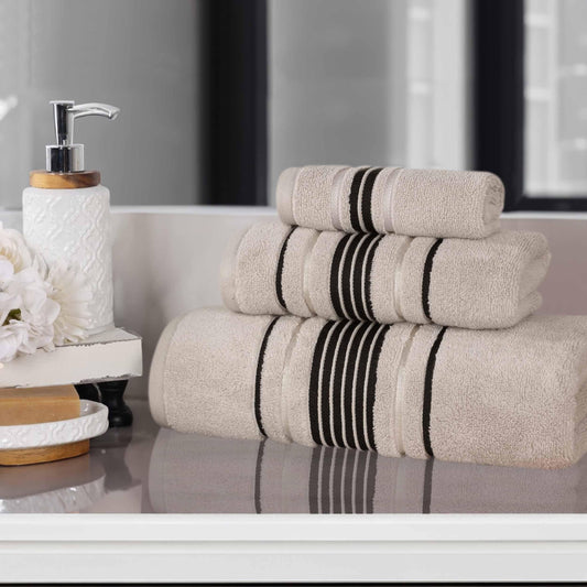 Sadie Zero Twist Cotton Floral Solid 3 Piece Towel Set - Stone