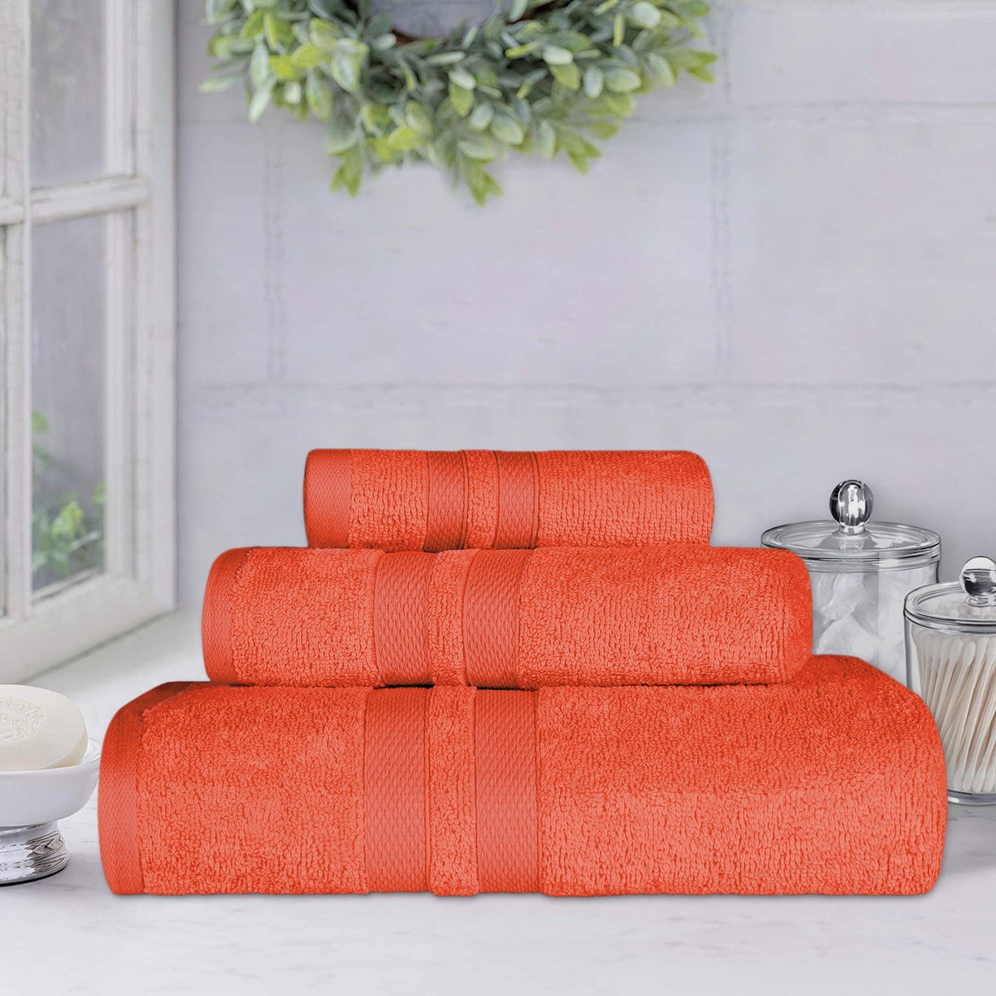 Superior Ultra Soft Cotton Absorbent Solid Assorted 3-Piece Towel Set - Tangerine