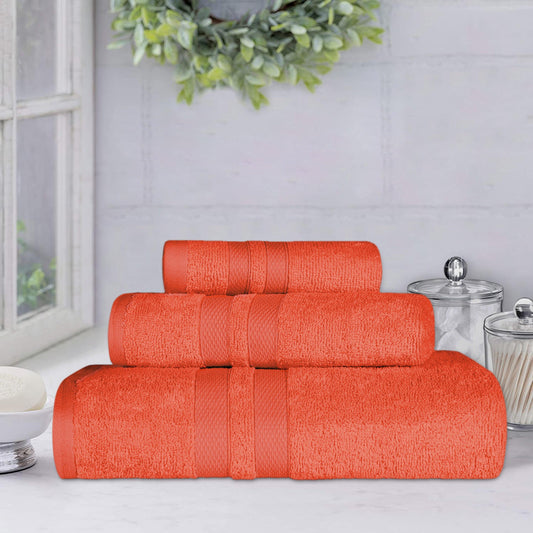 Superior Ultra Soft Cotton Absorbent Solid Assorted 3-Piece Towel Set - Tangerine