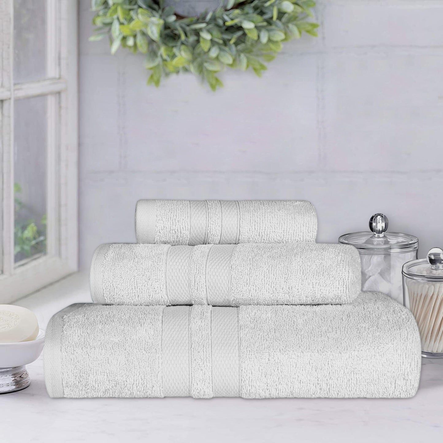 Superior Ultra Soft Cotton Absorbent Solid Assorted 3-Piece Towel Set  -Silver
