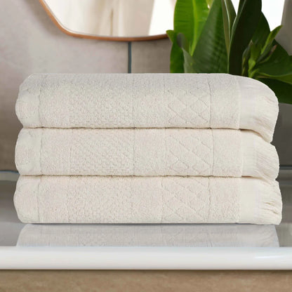 Rolla Cotton Geometric Jacquard Plush Absorbent Bath Towel Set of 3
