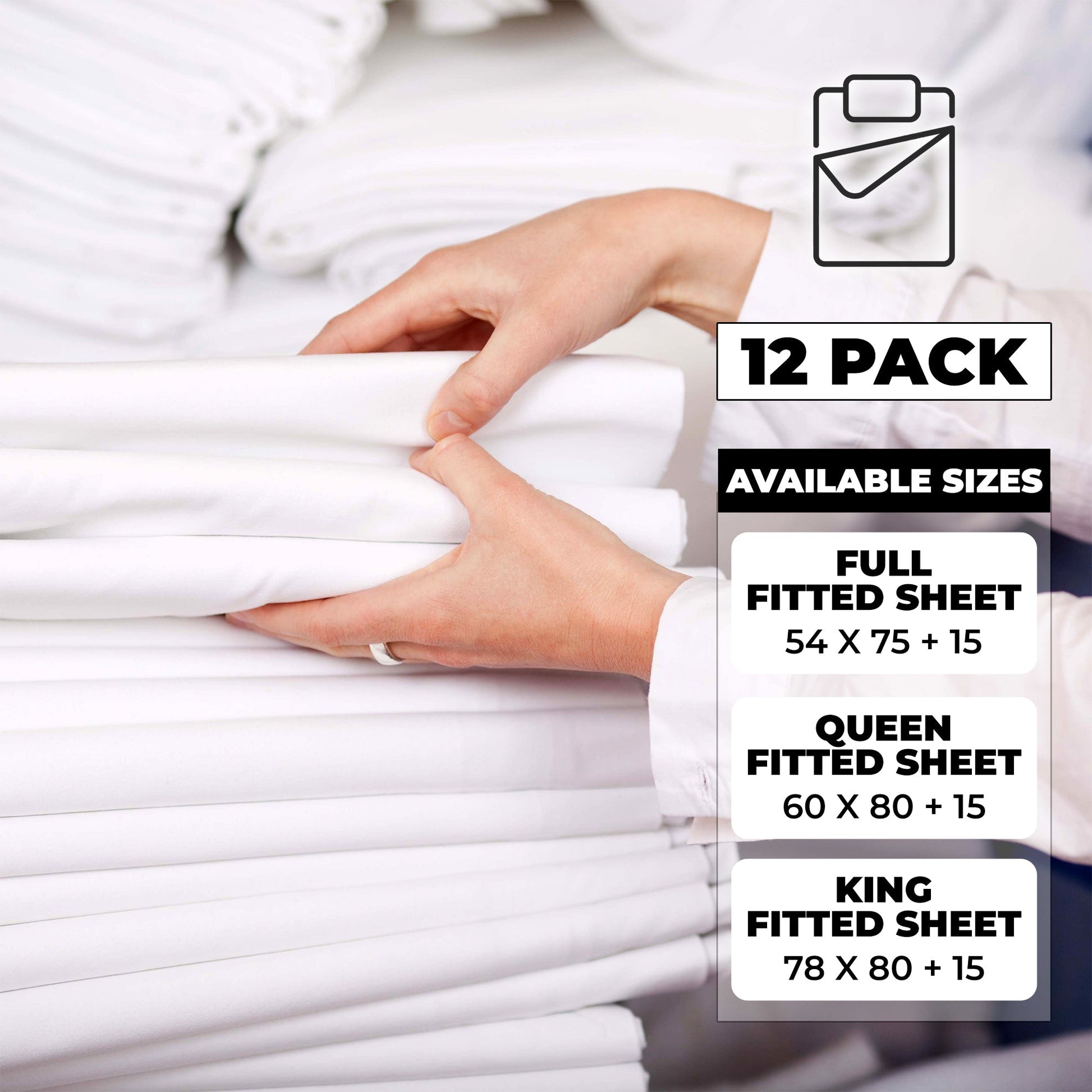 Cotton Rich Percale Hotel Quality Fitted Bed Sheets, Set of 3, 6, 12 - White