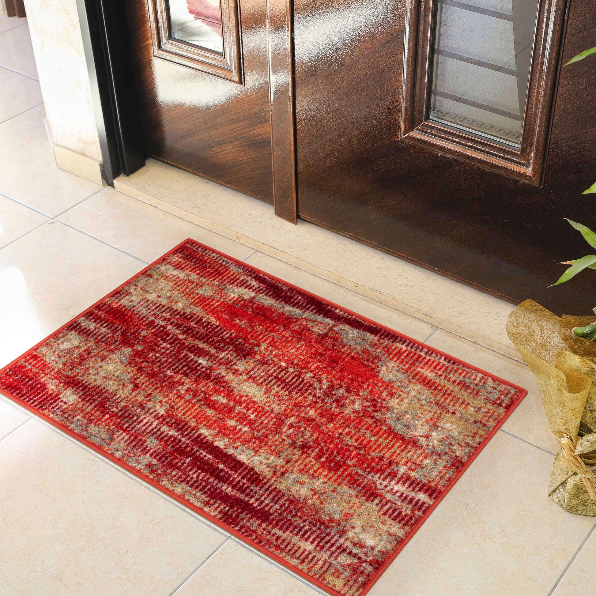 Brayton Modern Brushstrokes Non-Slip Washable Indoor Area Rug or Runner - Orange
