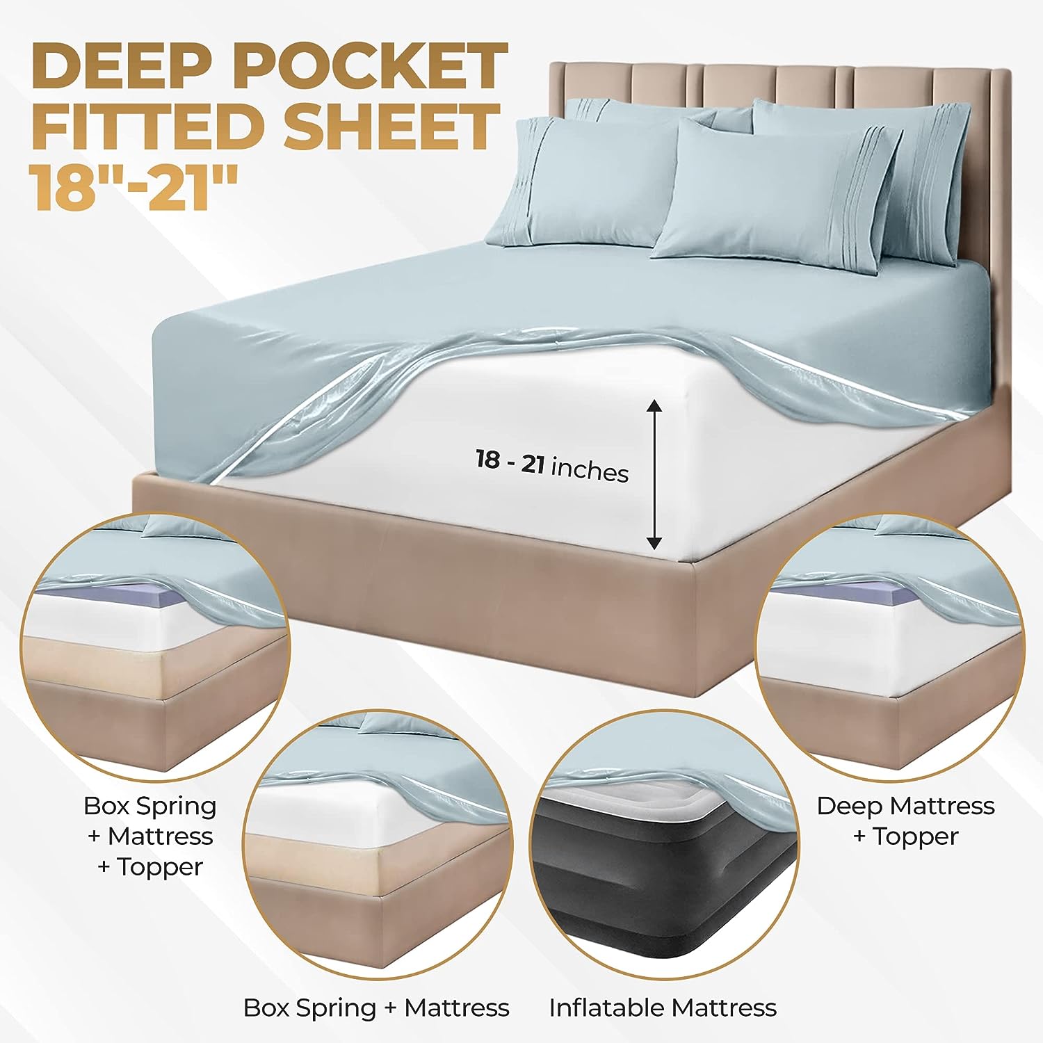Superior Egyptian Cotton 1000 Thread Count Extra Deep Pocket Solid Sheet Set - Baby Blue