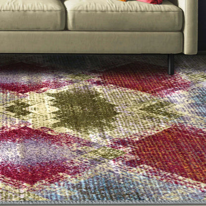 Amarsi Geometric Non-Slip Indoor Washable Area Rug - Gray