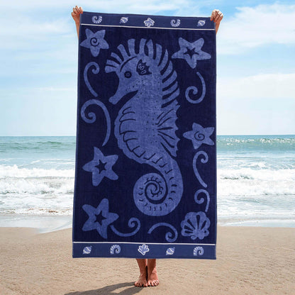 Sea Horse Oversized Cotton 2 Piece Beach Towel Set