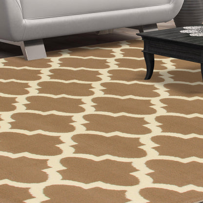 Superior Modern Quatrefoil Geometric Lattice Indoor Area Rug - Camel