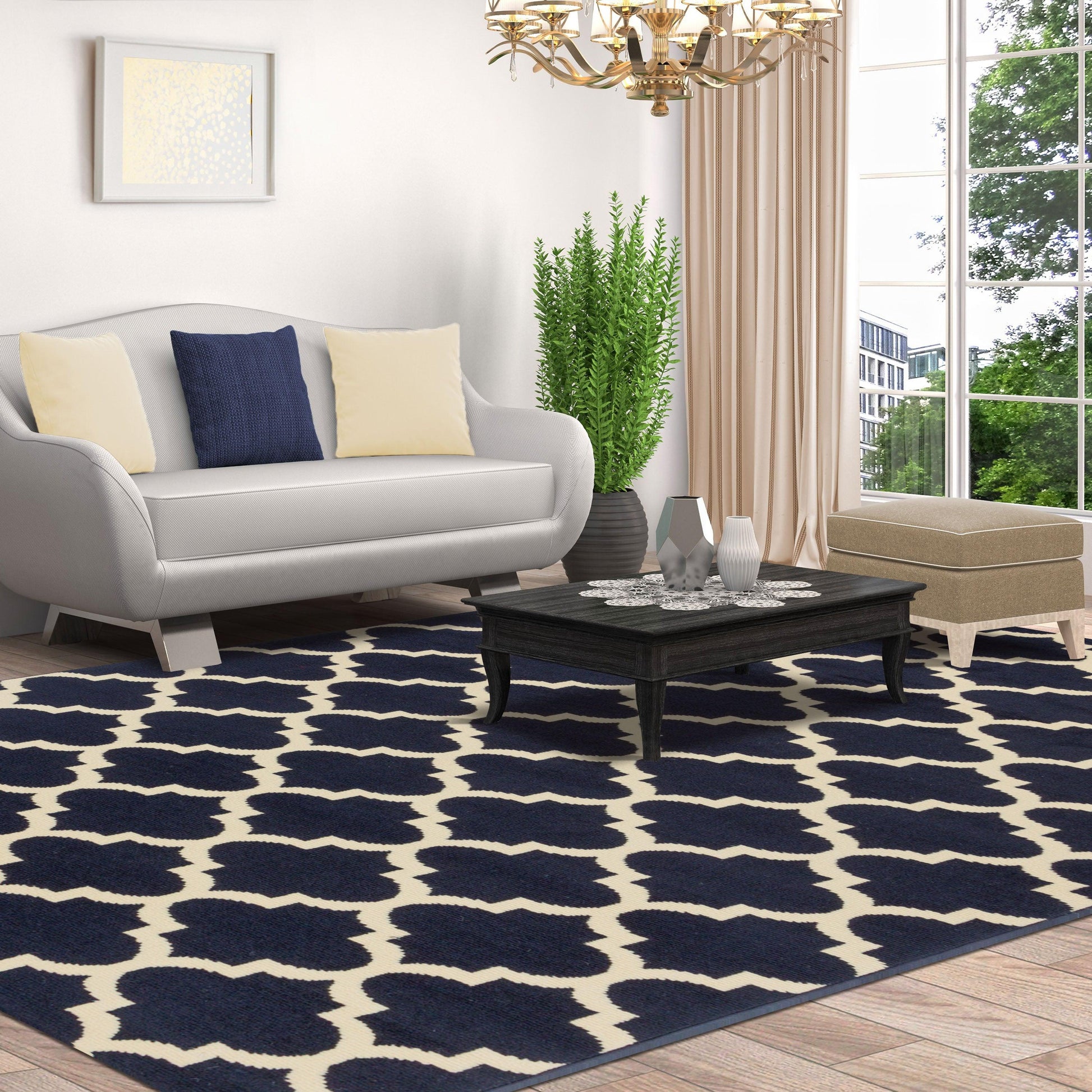  Superior Modern Quatrefoil Geometric Lattice Indoor Area Rug -  Midnight Blue