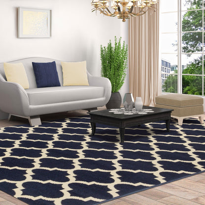  Superior Modern Quatrefoil Geometric Lattice Indoor Area Rug -  Midnight Blue