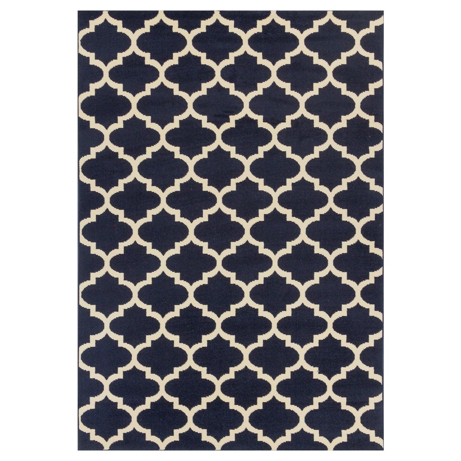  Superior Modern Quatrefoil Geometric Lattice Indoor Area Rug - Midnight Blue