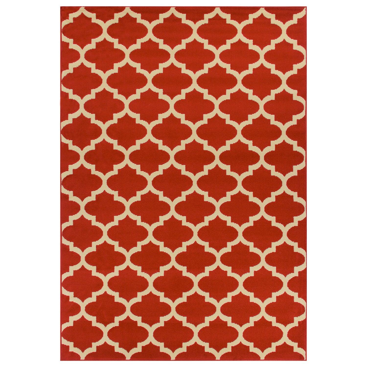  Superior Modern Quatrefoil Geometric Lattice Indoor Area Rug - Red