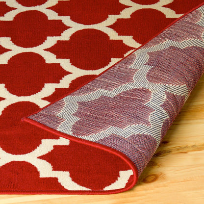 Superior Modern Quatrefoil Geometric Lattice Indoor Area Rug - Red