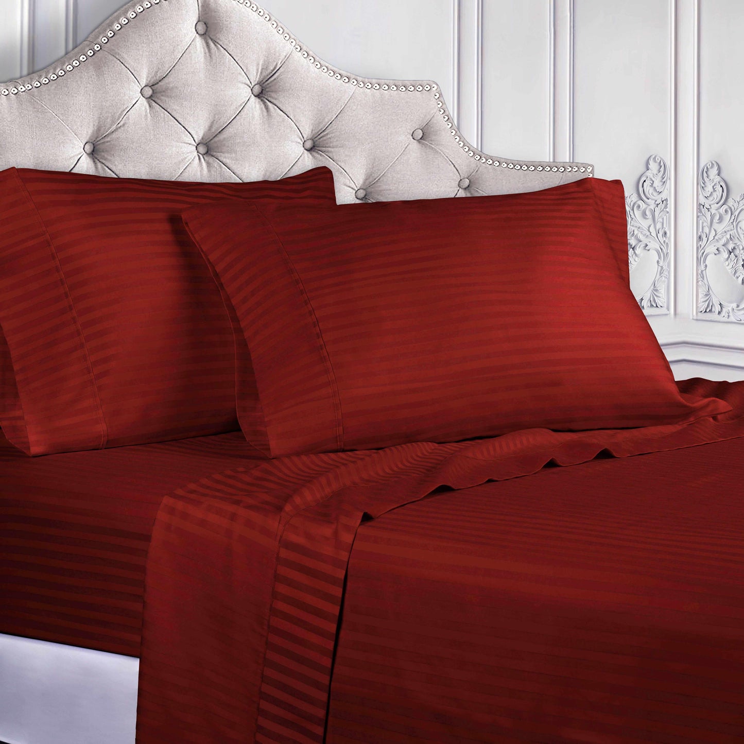 Superior 400 Thread Count Egyptian Cotton Stripe Sheet Set - Burgundy