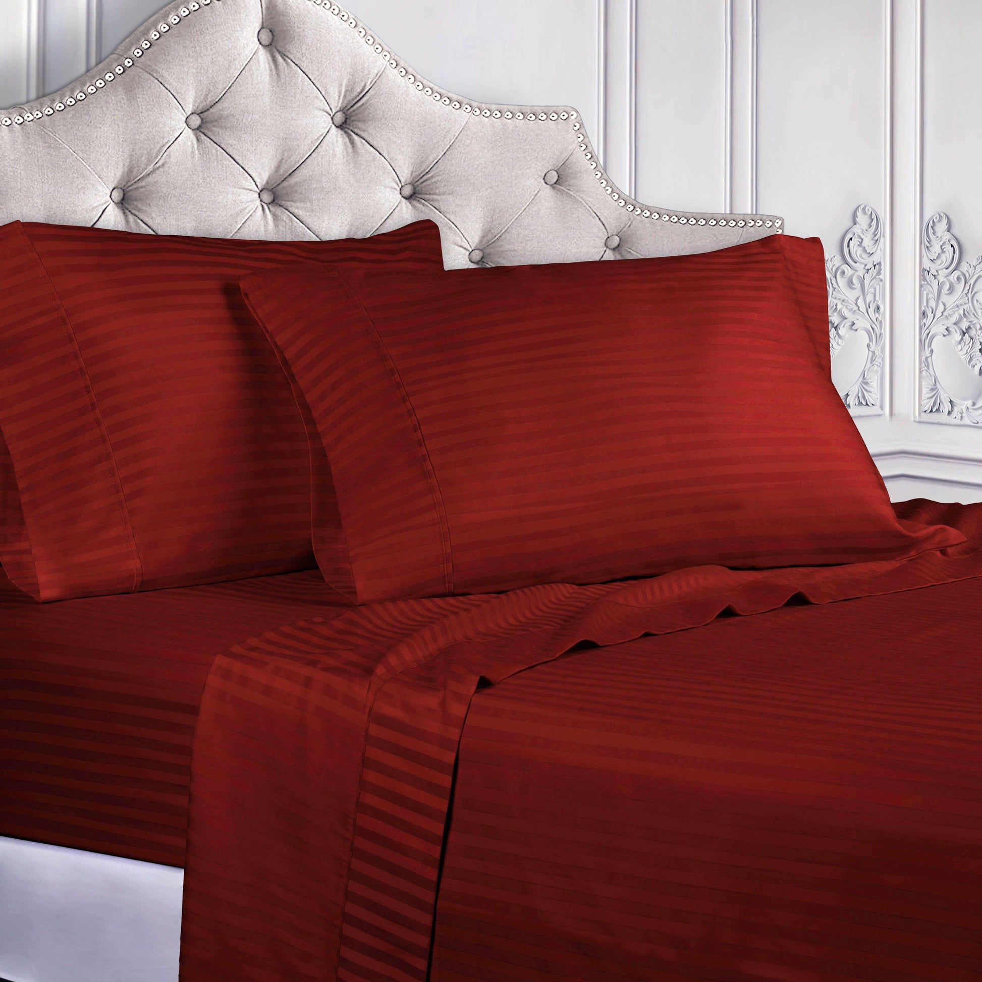 Superior 300 Thread-Count Premium Egyptian Cotton Stripe Sheet Set - Burgundy