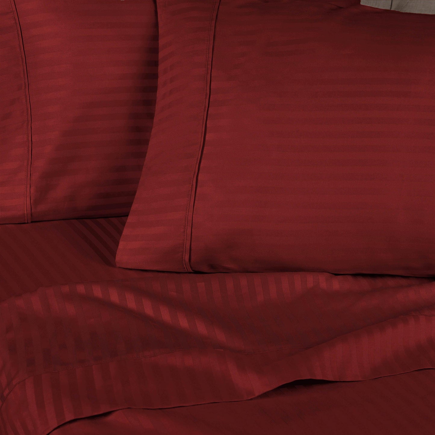Superior 300 Thread Count Premium Egyptian Cotton Stripe Sheet Set - Burgundy