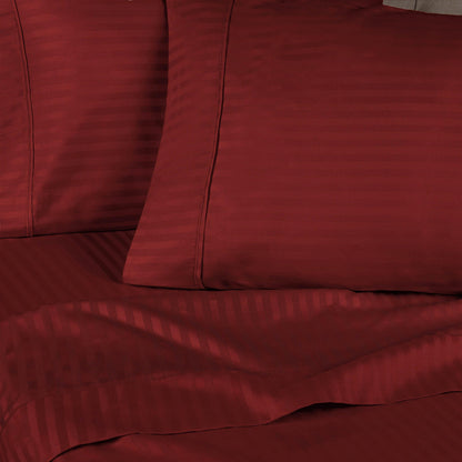 Superior 300 Thread Count Premium Egyptian Cotton Stripe Sheet Set - Burgundy