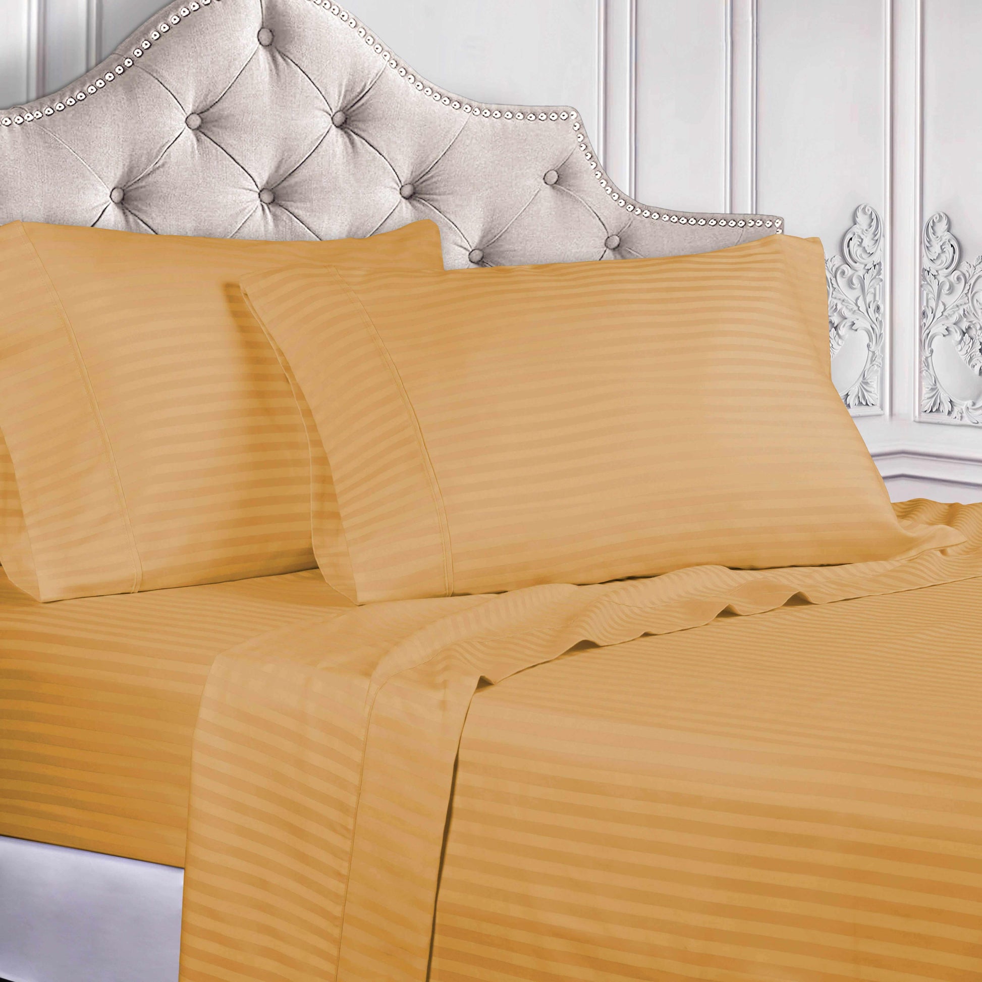 Superior 300 Thread-Count Premium Egyptian Cotton Stripe Sheet Set - Gold