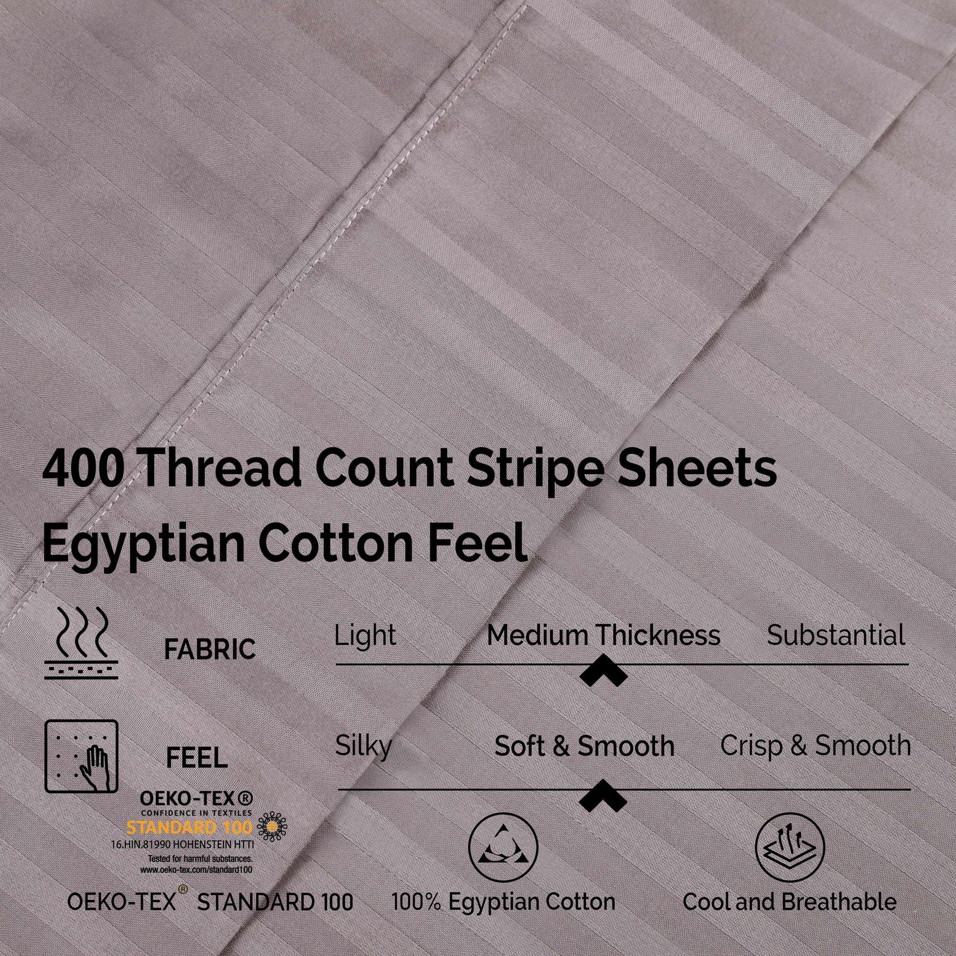 Superior 400 Thread Count Egyptian Cotton Stripe Sheet Set - Grey