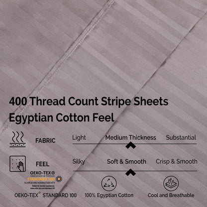 Superior 400 Thread Count Egyptian Cotton Stripe Sheet Set - Grey