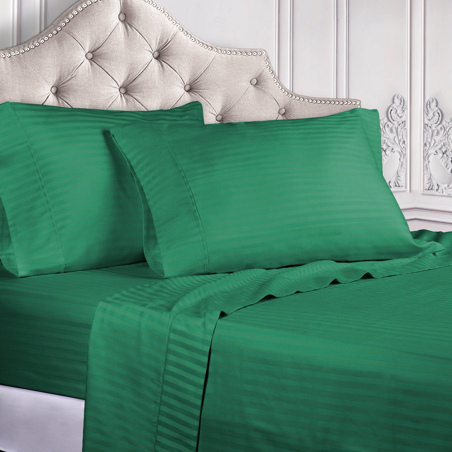 Superior 300 Thread Count Premium Egyptian Cotton Stripe Sheet Set - Hunter Green