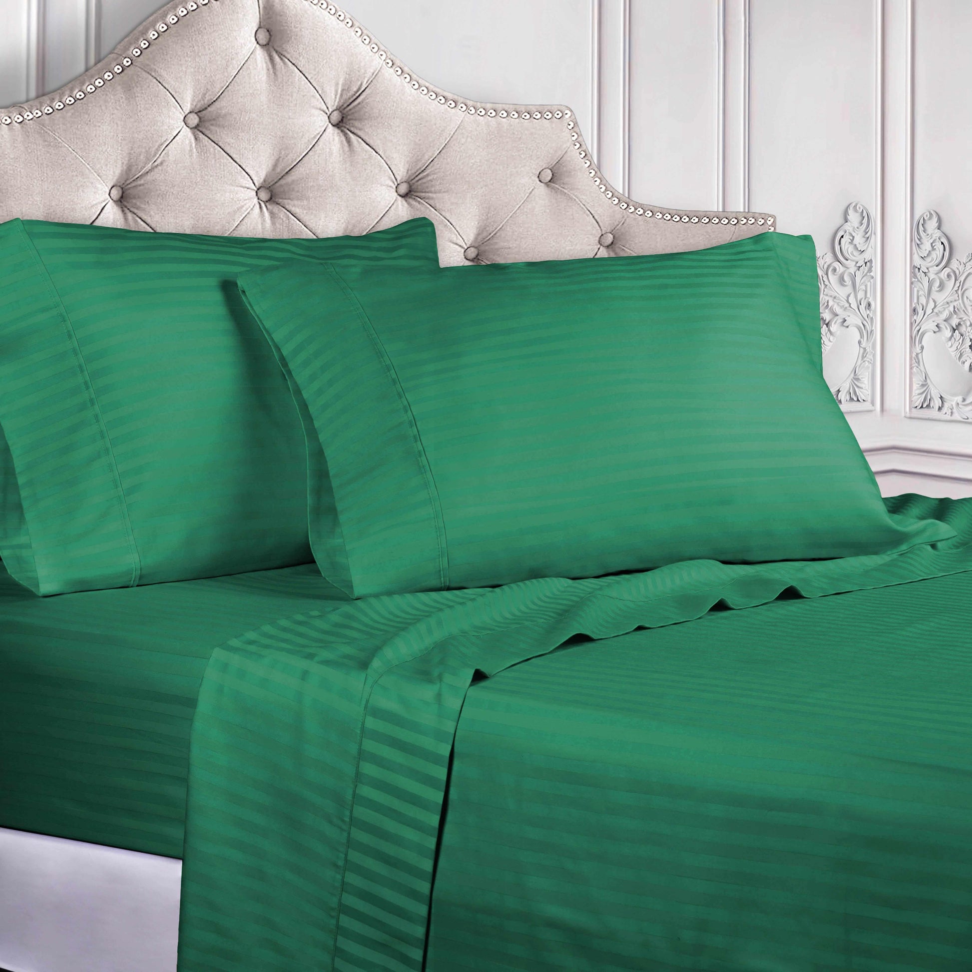 Superior 300 Thread-Count Premium Egyptian Cotton Stripe Sheet Set - Hunter Green