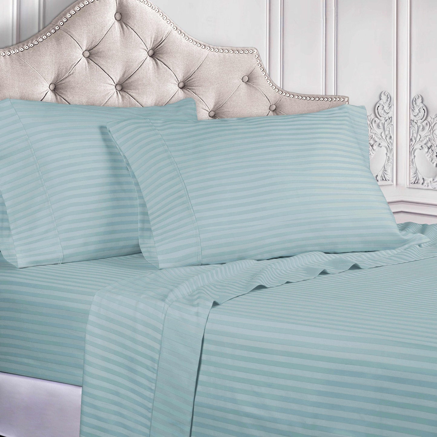 Superior 300 Thread-Count Premium Egyptian Cotton Stripe Sheet Set - Light Blue