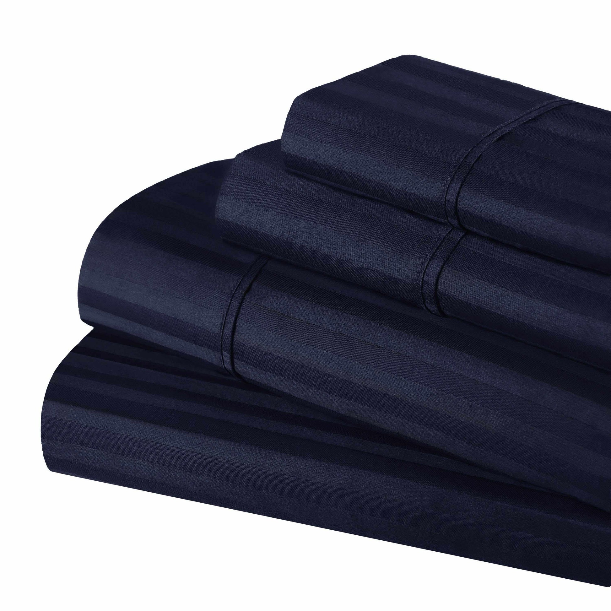 Superior 300 Thread-Count Premium Egyptian Cotton Stripe Sheet Set - Navy Blue