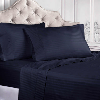 Superior 300 Thread-Count Premium Egyptian Cotton Stripe Sheet Set - Navy Blue