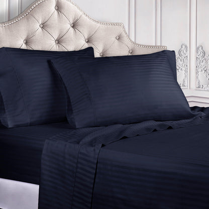 Superior 300 Thread Count Premium Egyptian Cotton Stripe Sheet Set - Navy Blue