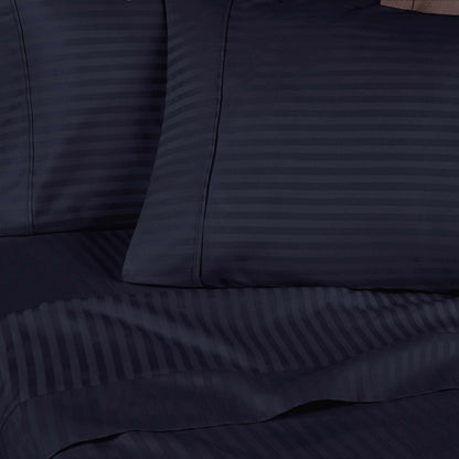 Superior 400 Thread Count Egyptian Cotton Stripe Sheet Set - Navy Blue