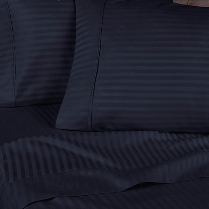 Superior 300 Thread Count Premium Egyptian Cotton Stripe Sheet Set - Navy Blue