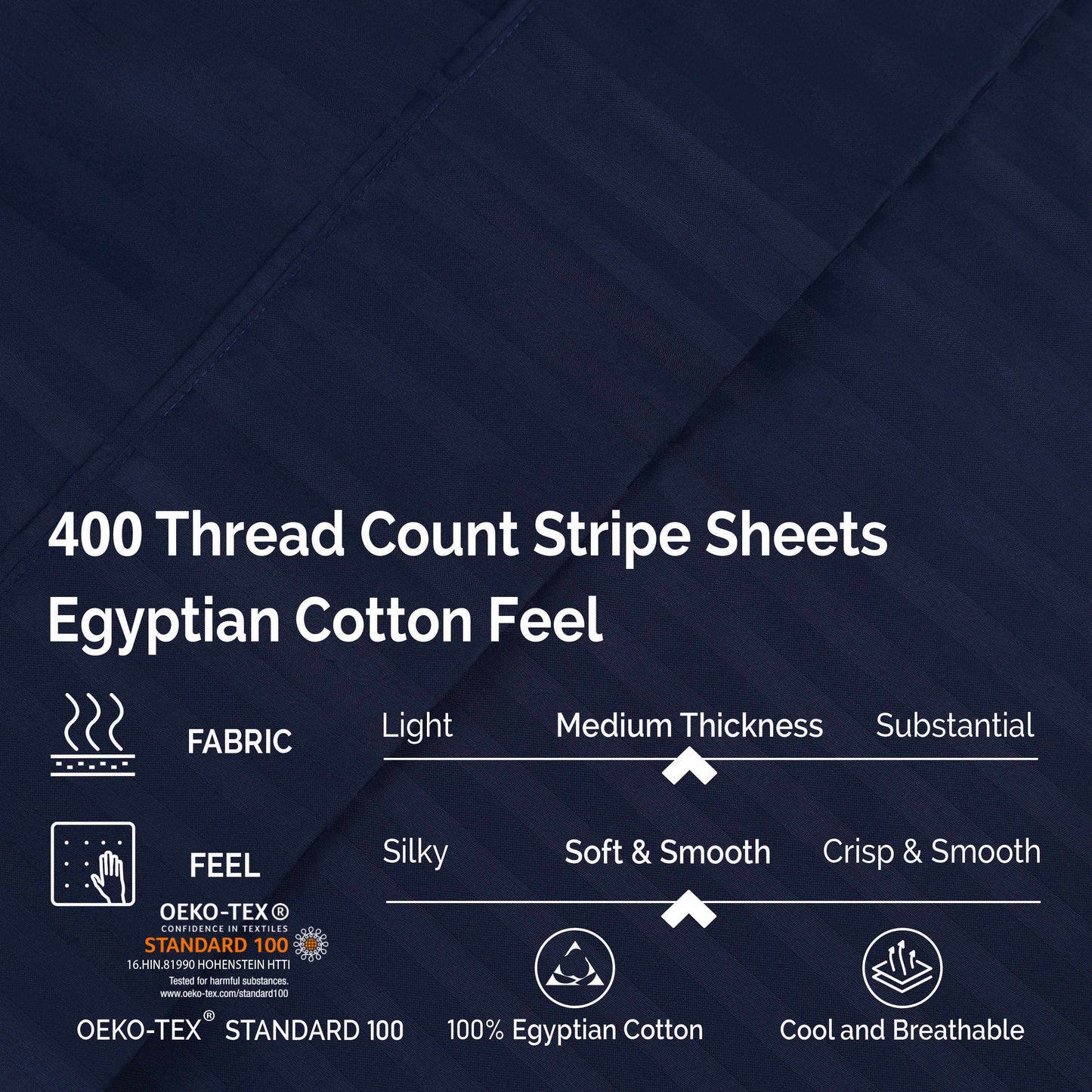 Superior 400 Thread Count Egyptian Cotton Stripe Sheet Set - Navy Blue